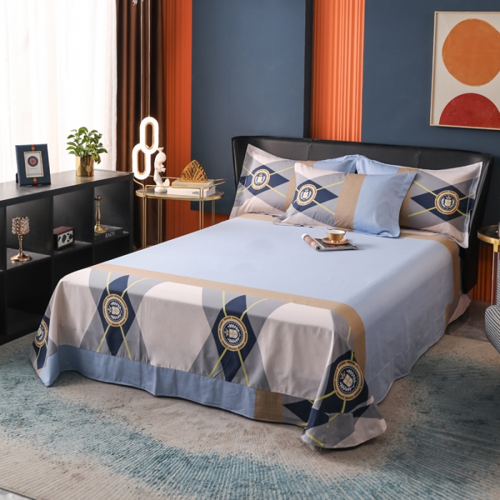 91家纺网 家纺一手货源 找家纺 雲归梦 2022新款全棉大版四件套 格子花型 格兰特-蓝