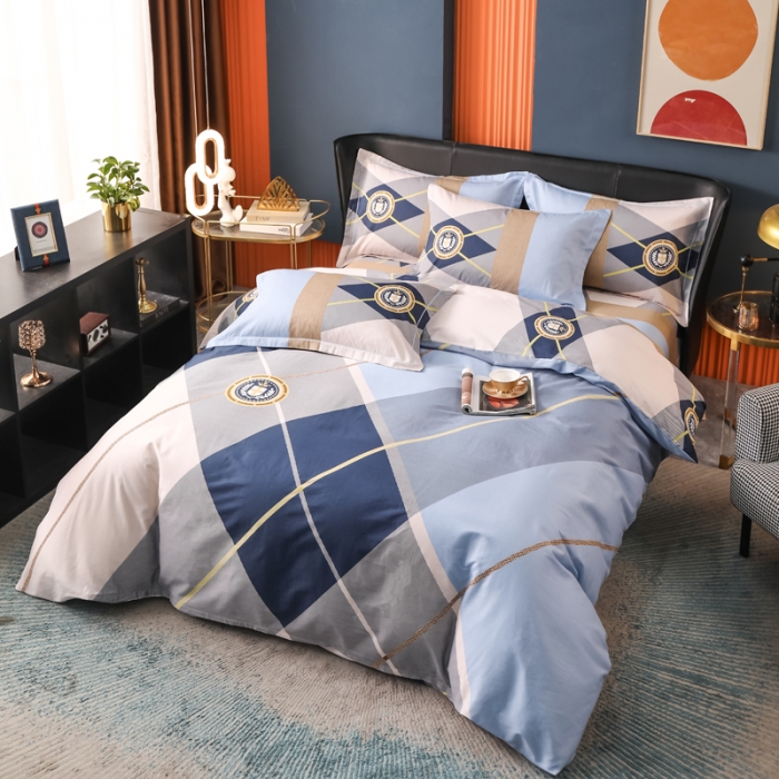 91家纺网 家纺一手货源 找家纺 雲归梦 2022新款全棉大版四件套 格子花型 格兰特-蓝