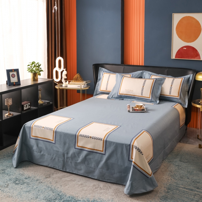 91家纺网 家纺一手货源 找家纺 雲归梦 2022新款全棉大版四件套 格子花型 简单爱-蓝