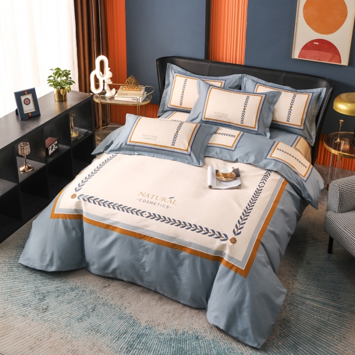 91家纺网 家纺一手货源 找家纺 雲归梦 2022新款全棉大版四件套 格子花型 简单爱-蓝