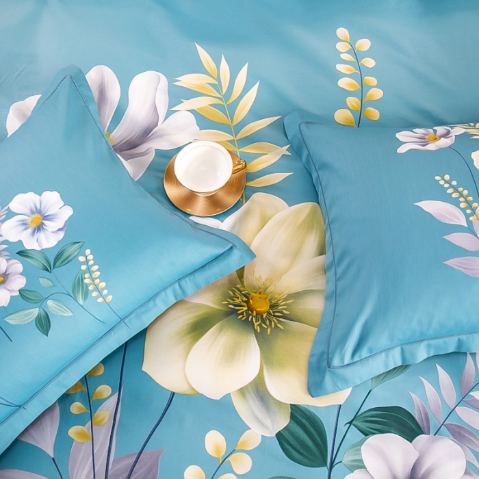 91家纺网 家纺一手货源 找家纺 雲归梦 2022新款全棉大版四件套 花卉花型 花语情缘-蓝