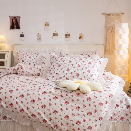 91家纺网 家纺一手货源 找家纺 （总）添越 2024花边纯棉夹棉床盖三件套全棉