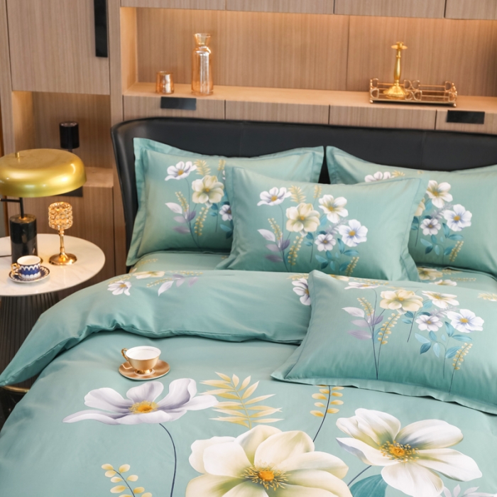 91家纺网 家纺一手货源 找家纺 雲归梦 2022新款全棉大版四件套 花卉花型 花语情缘-绿