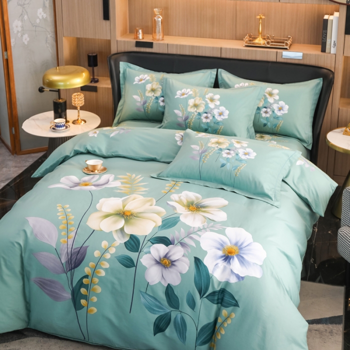 91家纺网 家纺一手货源 找家纺 雲归梦 2022新款全棉大版四件套 花卉花型 花语情缘-绿
