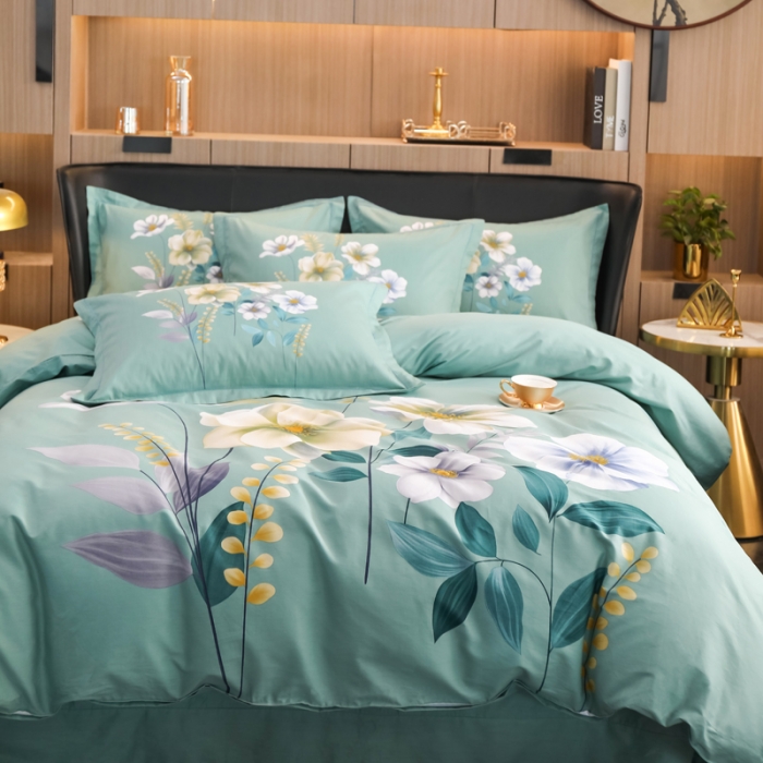 91家纺网 家纺一手货源 找家纺 雲归梦 2022新款全棉大版四件套 花卉花型 花语情缘-绿