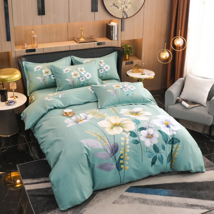 91家纺网 家纺一手货源 找家纺 雲归梦 2022新款全棉大版四件套 花卉花型 花语情缘-绿