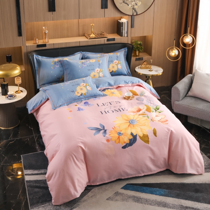 91家纺网 家纺一手货源 找家纺 雲归梦 2022新款全棉大版四件套 花卉花型 花语初晴-粉