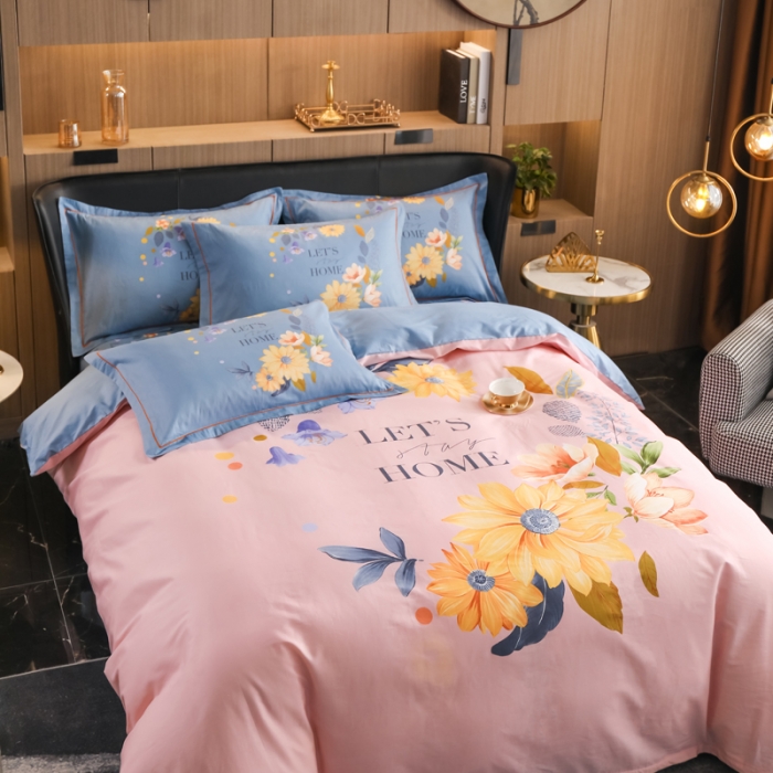91家纺网 家纺一手货源 找家纺 雲归梦 2022新款全棉大版四件套 花卉花型 花语初晴-粉