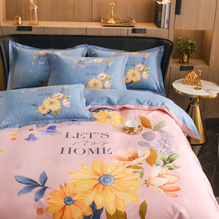 91家纺网 家纺一手货源 找家纺 雲归梦 2022新款全棉大版四件套 花卉花型 花语初晴-粉