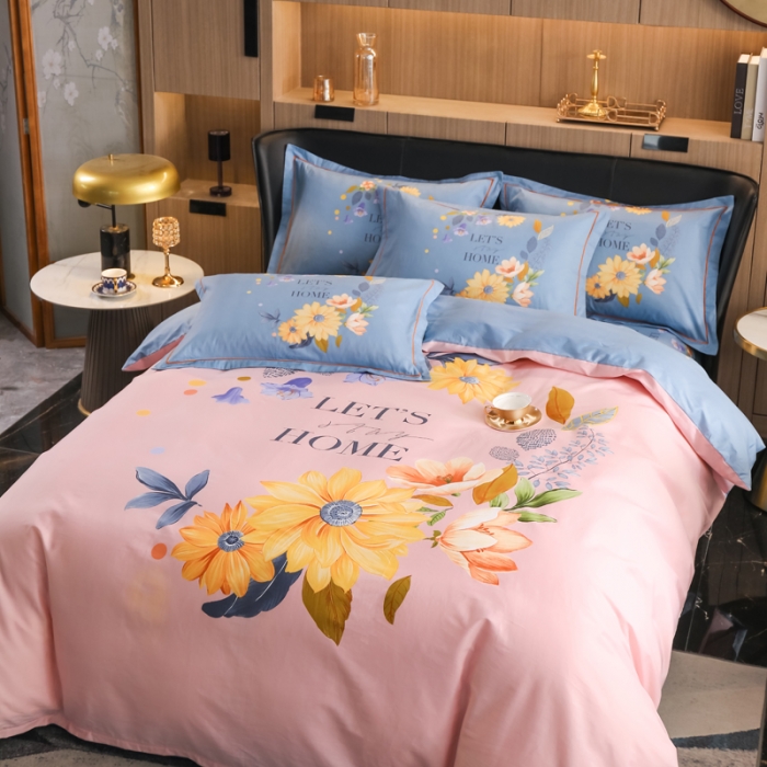 91家纺网 家纺一手货源 找家纺 雲归梦 2022新款全棉大版四件套 花卉花型 花语初晴-粉