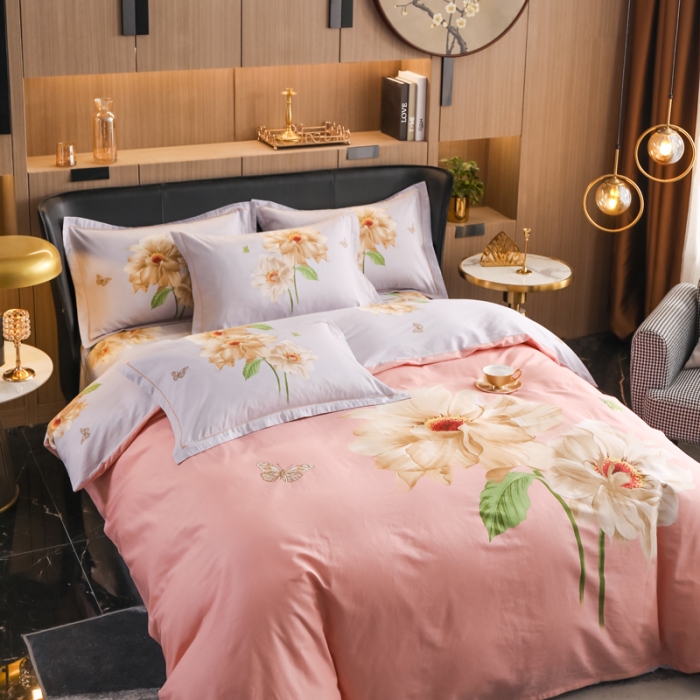 91家纺网 家纺一手货源 找家纺 雲归梦 2022新款全棉大版四件套 花卉花型 恋恋花开-粉