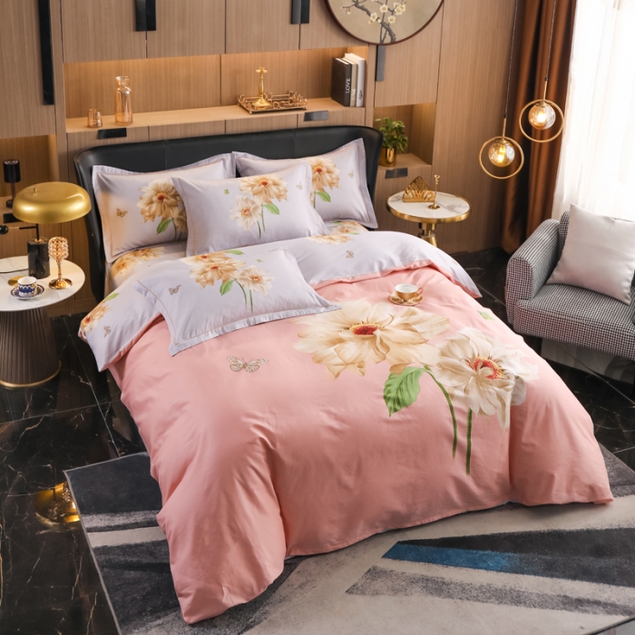 91家纺网 家纺一手货源 找家纺 雲归梦 2022新款全棉大版四件套 花卉花型 恋恋花开-粉