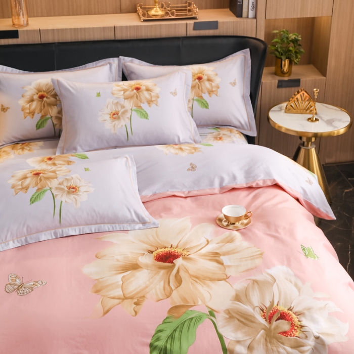 91家纺网 家纺一手货源 找家纺 雲归梦 2022新款全棉大版四件套 花卉花型 恋恋花开-粉