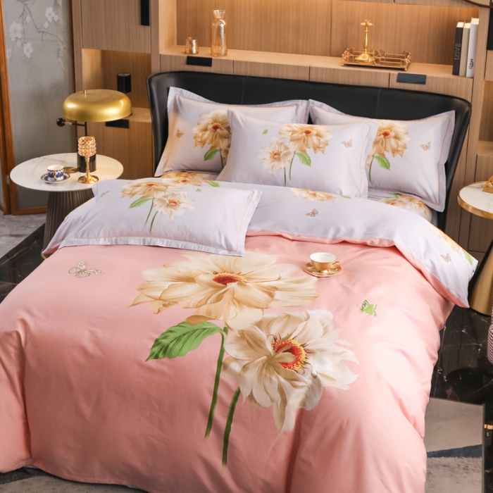 91家纺网 家纺一手货源 找家纺 雲归梦 2022新款全棉大版四件套 花卉花型 恋恋花开-粉