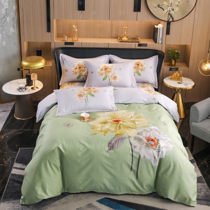 91家纺网 家纺一手货源 找家纺 雲归梦 2022新款全棉大版四件套 花卉花型 恋恋花开-绿