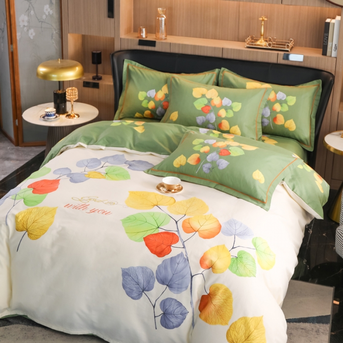 91家纺网 家纺一手货源 找家纺 雲归梦 2022新款全棉大版四件套 花卉花型 浅诺夏沐-白