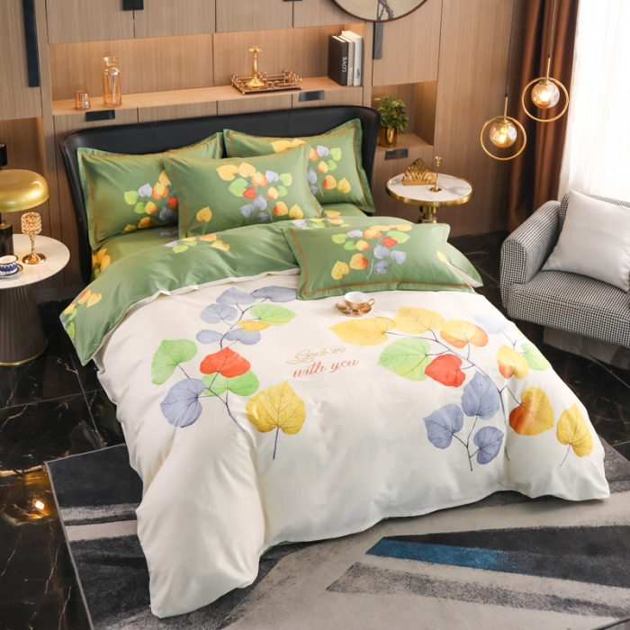 91家纺网 家纺一手货源 找家纺 雲归梦 2022新款全棉大版四件套 花卉花型 浅诺夏沐-白