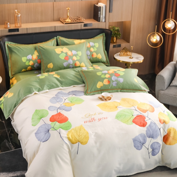 91家纺网 家纺一手货源 找家纺 雲归梦 2022新款全棉大版四件套 花卉花型 浅诺夏沐-白