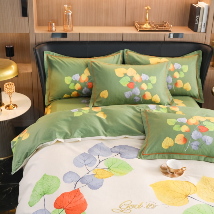 91家纺网 家纺一手货源 找家纺 雲归梦 2022新款全棉大版四件套 花卉花型 浅诺夏沐-白