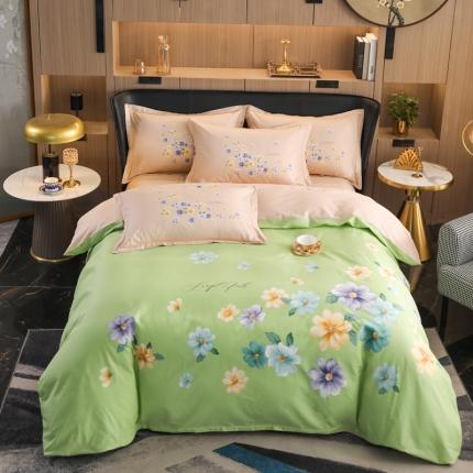 91家纺网 家纺一手货源 找家纺 雲归梦 2022新款全棉大版四件套 花卉花型 倾世流年-绿