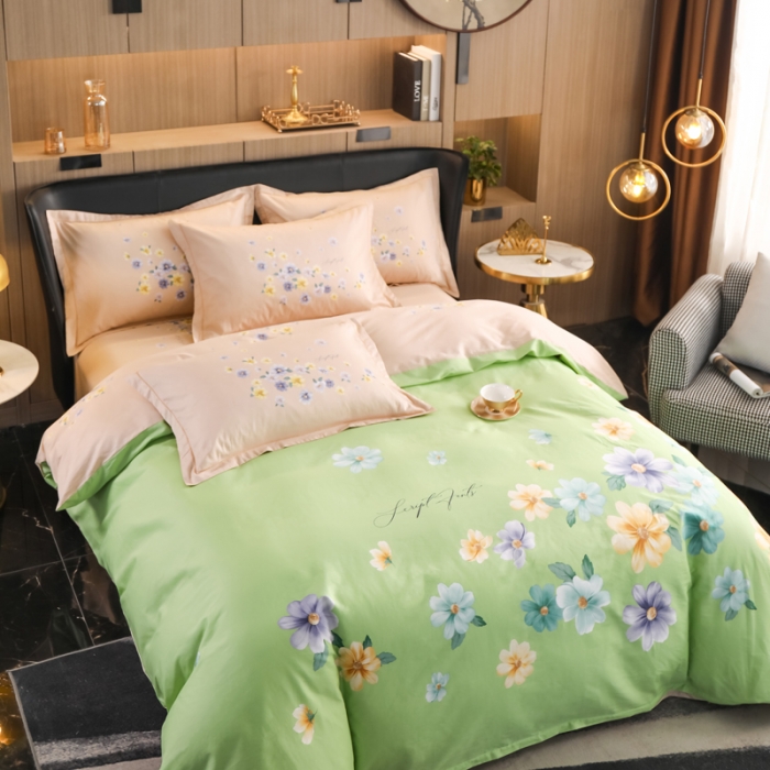 91家纺网 家纺一手货源 找家纺 雲归梦 2022新款全棉大版四件套 花卉花型 倾世流年-绿