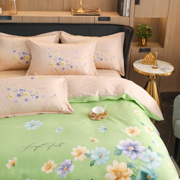 91家纺网 家纺一手货源 找家纺 雲归梦 2022新款全棉大版四件套 花卉花型 倾世流年-绿