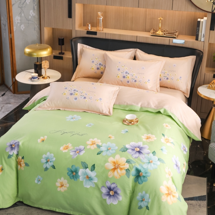 91家纺网 家纺一手货源 找家纺 雲归梦 2022新款全棉大版四件套 花卉花型 倾世流年-绿