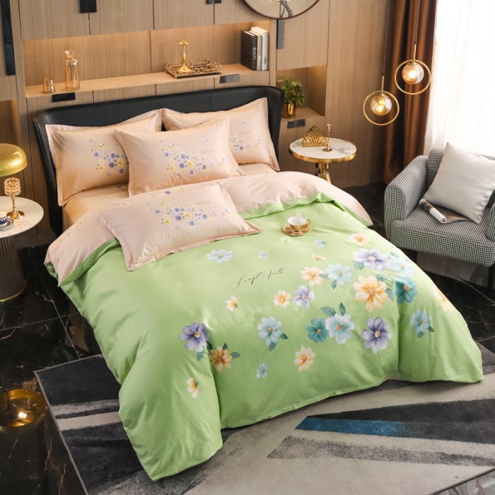 91家纺网 家纺一手货源 找家纺 雲归梦 2022新款全棉大版四件套 花卉花型 倾世流年-绿