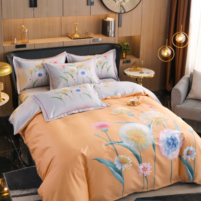 91家纺网 家纺一手货源 找家纺 雲归梦 2022新款全棉大版四件套 花卉花型 甜夏-黄