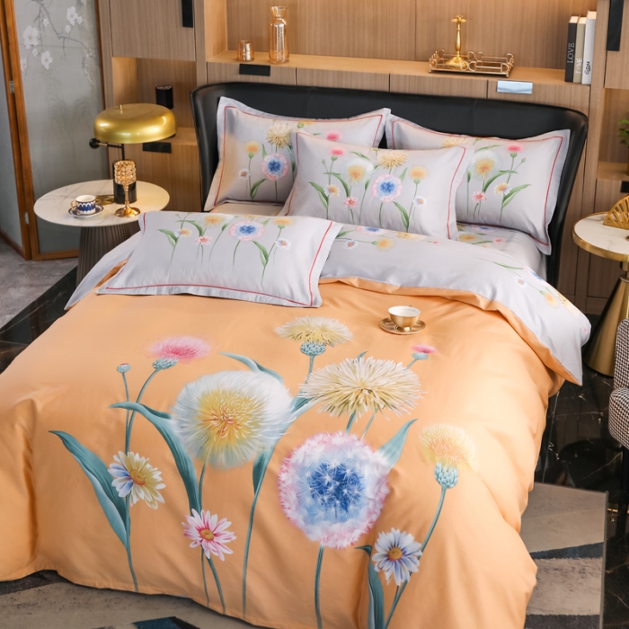 91家纺网 家纺一手货源 找家纺 雲归梦 2022新款全棉大版四件套 花卉花型 甜夏-黄