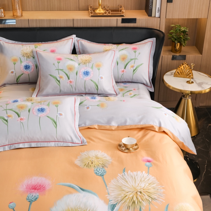 91家纺网 家纺一手货源 找家纺 雲归梦 2022新款全棉大版四件套 花卉花型 甜夏-黄