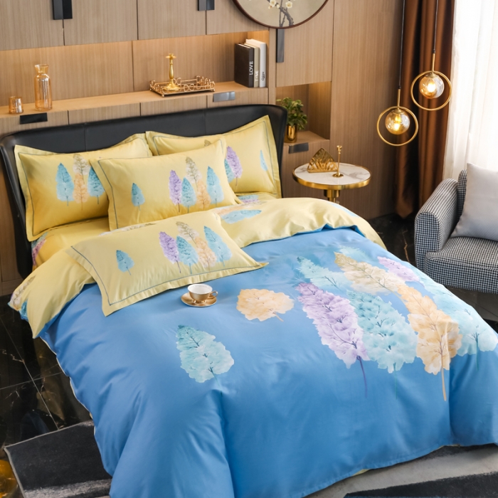 91家纺网 家纺一手货源 找家纺 雲归梦 2022新款全棉大版四件套 花卉花型 夏木之梦-蓝