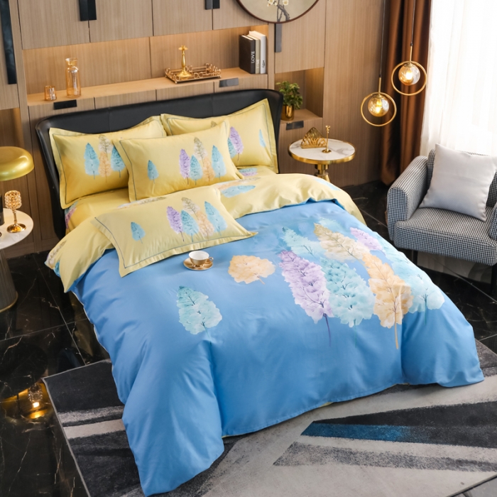 91家纺网 家纺一手货源 找家纺 雲归梦 2022新款全棉大版四件套 花卉花型 夏木之梦-蓝