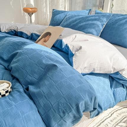 91家纺网 家纺一手货源 找家纺 (总) 蓝米卡夫 2024新款A类60S华夫格拼色系列四件套