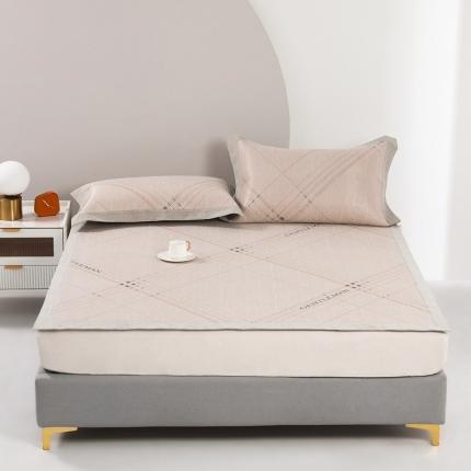 91家纺网 家纺一手货源 找家纺 馨蕊 2022新款高端可水洗抗菌冰感席四件套 英伦时光-咖