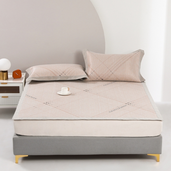 91家纺网 家纺一手货源 找家纺 馨蕊 2022新款高端可水洗抗菌冰感席四件套 英伦时光-咖