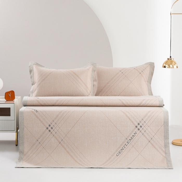 91家纺网 家纺一手货源 找家纺 馨蕊 2022新款高端可水洗抗菌冰感席四件套 英伦时光-咖