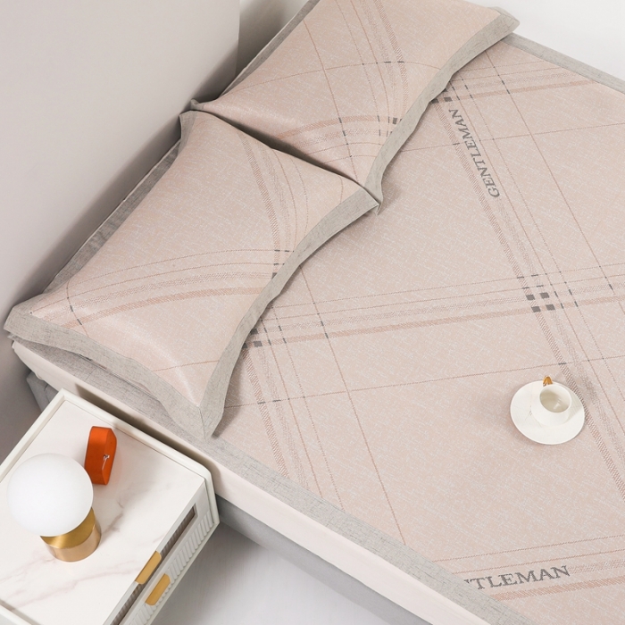 91家纺网 家纺一手货源 找家纺 馨蕊 2022新款高端可水洗抗菌冰感席四件套 英伦时光-咖