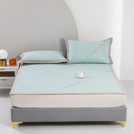 91家纺网 家纺一手货源 找家纺 馨蕊 2022新款高端可水洗抗菌冰感席四件套 英伦时光-绿