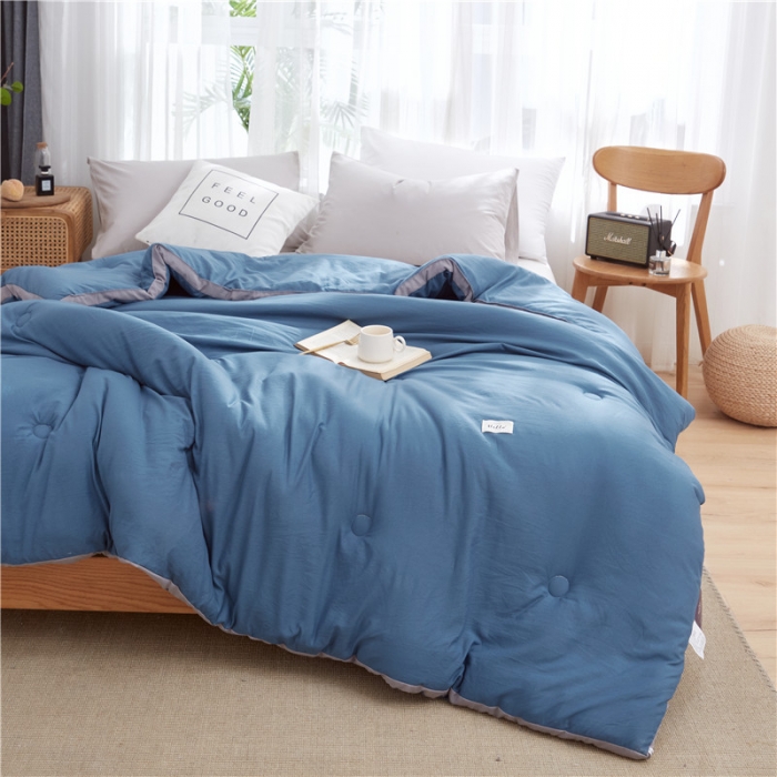 91家纺网 家纺一手货源 找家纺 森林人 2022新款无印水洗棉立体冬被 立体-宾利蓝