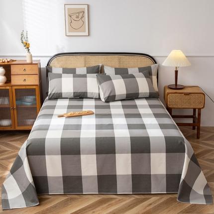 91家纺网 家纺一手货源 找家纺 首爱家纺 2025新款直播款无印风老粗布床单 灰格