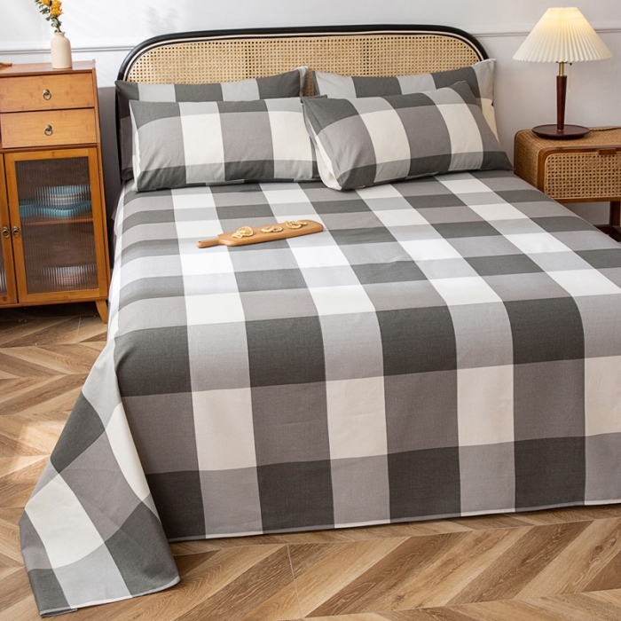 91家纺网 家纺一手货源 找家纺 首爱家纺 2025新款直播款无印风老粗布床单 灰格