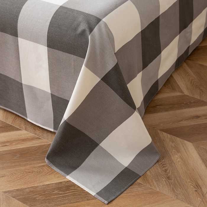 91家纺网 家纺一手货源 找家纺 首爱家纺 2025新款直播款无印风老粗布床单 灰格