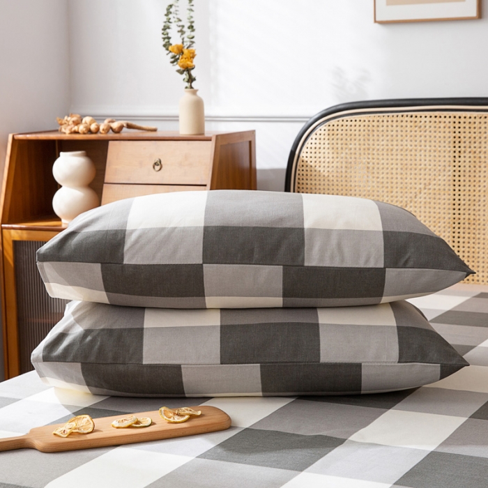 91家纺网 家纺一手货源 找家纺 首爱家纺 2025新款直播款无印风老粗布床单 灰格