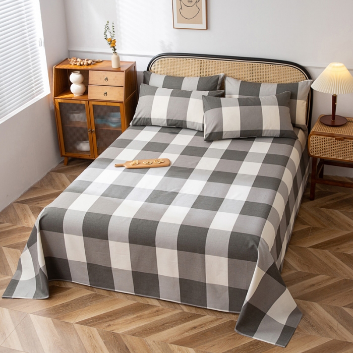 91家纺网 家纺一手货源 找家纺 首爱家纺 2025新款直播款无印风老粗布床单 灰格