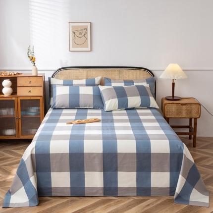 91家纺网 家纺一手货源 找家纺 首爱家纺 2025新款直播款无印风老粗布床单 蓝格