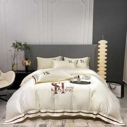 91家纺网 家纺一手货源 找家纺 首尔家纺 2022新款水洗真丝SH系列四件套 SH-米白