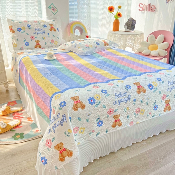 91家纺网 家纺一手货源 找家纺 鑫钰 2023全棉印花床盖三件套 花布熊