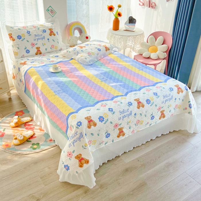 91家纺网 家纺一手货源 找家纺 鑫钰 2023全棉印花床盖三件套 花布熊