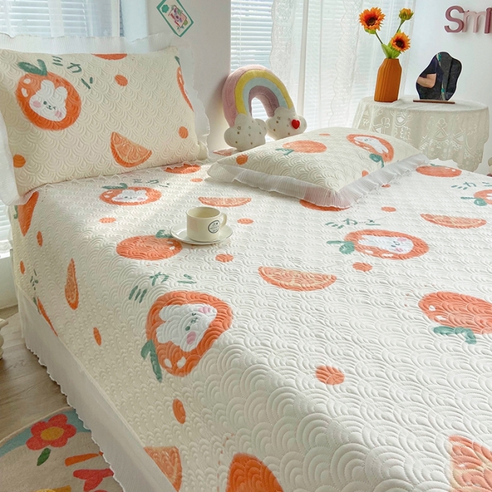 91家纺网 家纺一手货源 找家纺 鑫钰 2023全棉印花床盖三件套 桔子兔